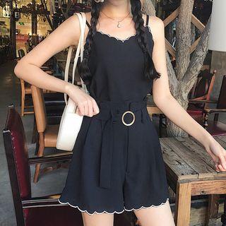 Set: Scallop Trim Camisole Top + Wide Leg Shorts