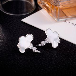 Lightning Stud Earring 1 Pair - Sterling Silver Stud - Silver - One Size