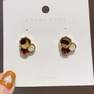 Leopard Print Dot Stud Earring 1 Pair - Yellow & Tangerine & White - One Size