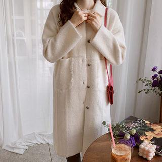 Fray-trim Pocket-detail Knit Coat Ivory - One Size