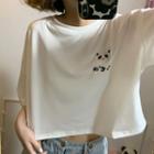 Bear/panda Embroidered Short-sleeve Cropped Tee