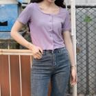 Button Short-sleeve T-shirt Purple - One Size