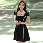 Set: Cap-sleeve Two Tone Mini Dress + Detachable Collar