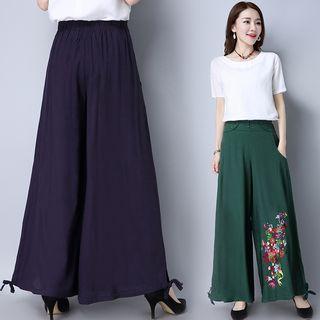 Floral Embroidered Wide Leg Pants