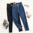 Plain High-waist Frayed Straight Cut Jeans