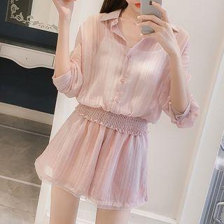 Set: Chiffon Shirt + Shorts + Camisole Top