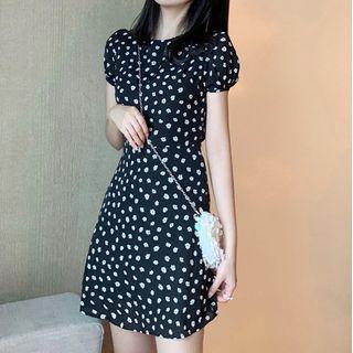 Puff-sleeve Floral Print A-line Mini Dress As Shown In Figure - One Size
