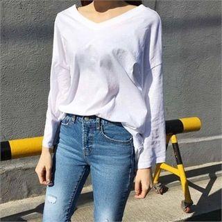 Long Sleeve V-neck Drop-shoulder T-shirt