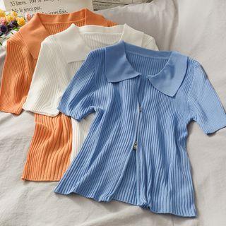 Collared Zipper Knit Top In 6 Colors