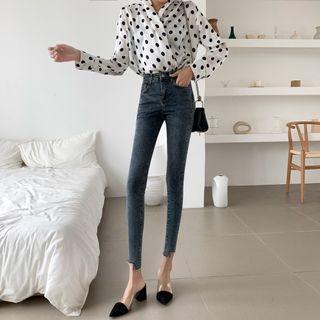 Asymmetric Hem High Waist Skinny Jeans