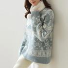 Snowflake Pattern Wool Blend Sweater