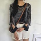 Ripped Striped Long-sleeve Knit Top