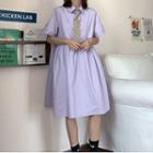 Short-sleeve Tie-neck Midi A-line Dress Light Purple - One Size
