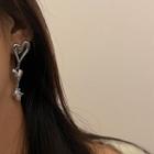 Heart Rhinestone Asymmetrical Alloy Earring 1 Pair - Asymmetric - Silver - One Size