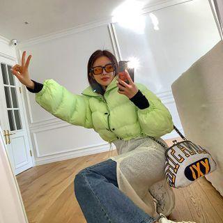 Button-trim Cropped Padded Jacket