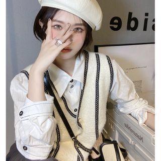 Long-sleeve Plain Shirt / V-neck Knit Vest (various Designs)