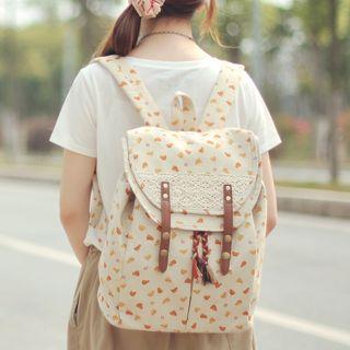 Patterned Flap Buckled Canvas Backpack