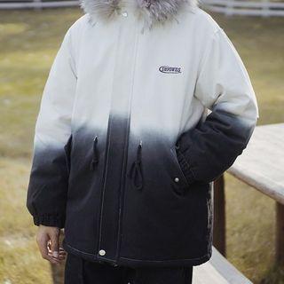 Lettering Drawstring Hooded Parka