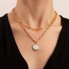 Disc Pendant Layered Alloy Necklace Rose Gold - One Size