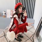 Set: Mock Turtleneck Long-sleeve Midi Knit Dress + Dotted Knit Vest