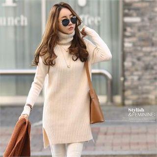 Turtle-neck Long Rib-knit Top
