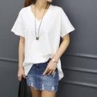 Colored V-neck Short-sleeve Cotton T-shirt