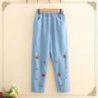 Cookie Embroidered Elastic-waist Jeans
