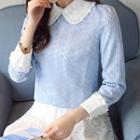 Color Panel Collared Lace Blouse