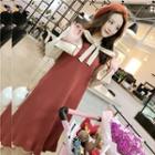 Two-tone Tie-neck Knit Dress Rouge Red - One Size