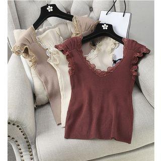 Lace Trim Short-sleeve Knit Sweater