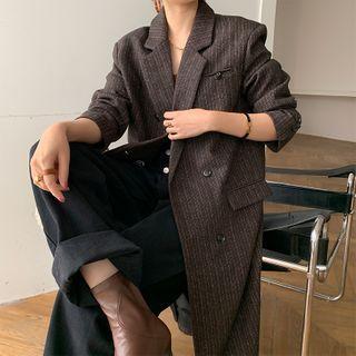 Striped Double-breasted Long Coat