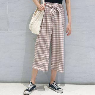 Bow Plaid Wide Leg Pants