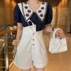 Short-sleeve Blouse / Suspender Shorts