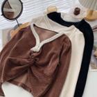 Long-sleeve V-neck Corduroy Top