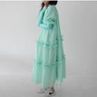 Short-sleeve Frill Trim Midi Chiffon Dress