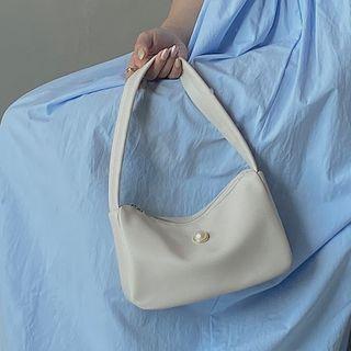 Faux Pearl Plain Zip Shoulder Bag