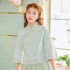Embroidered 3/4 Sleeve Chinese Button Top
