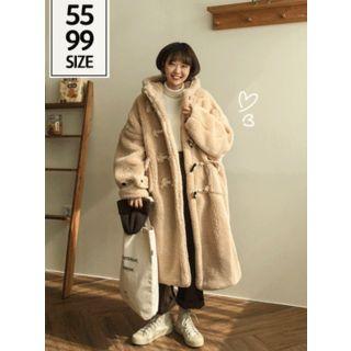 Toggle-button Faux-shearling Coat Beige - One Size