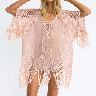 Fringed Knit Beach Coverup