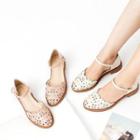Genuine Leather Ankle Strap Flats