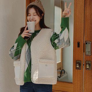 Sherpa-fleece Sweater Vest Cream - One Size