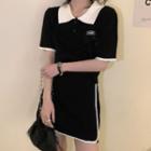 Short-sleeve Contrast Trim Polo Collar Top / Skirt
