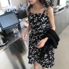 Floral Print Spaghetti-strap Dress Black - One Size