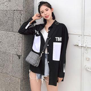 Lettering Contrast Pocket Shirt