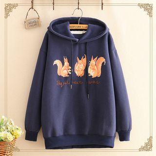 Squirrel Print Fleece-lined Hoodie