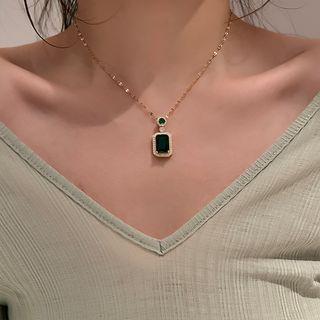 Rectangle Faux Gemstone Pendant Alloy Choker Green - One Size