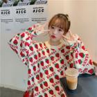 Strawberry Pattern Sweater Sweater - Red Strawberry - White - One Size
