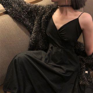 Spaghetti Strap Plain Midi Dress / Glittered Cardigan