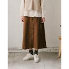 Buttoned Wool Blend Long Skirt