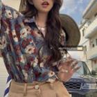 Floral Print Loose-fit Blouse Floral - One Size